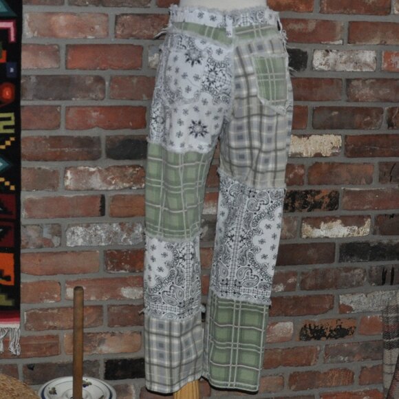 Raggedy Ann Inspired Frayed Patchwork Plaid & Bandana High Rise Pants M - Picture 3 of 12
